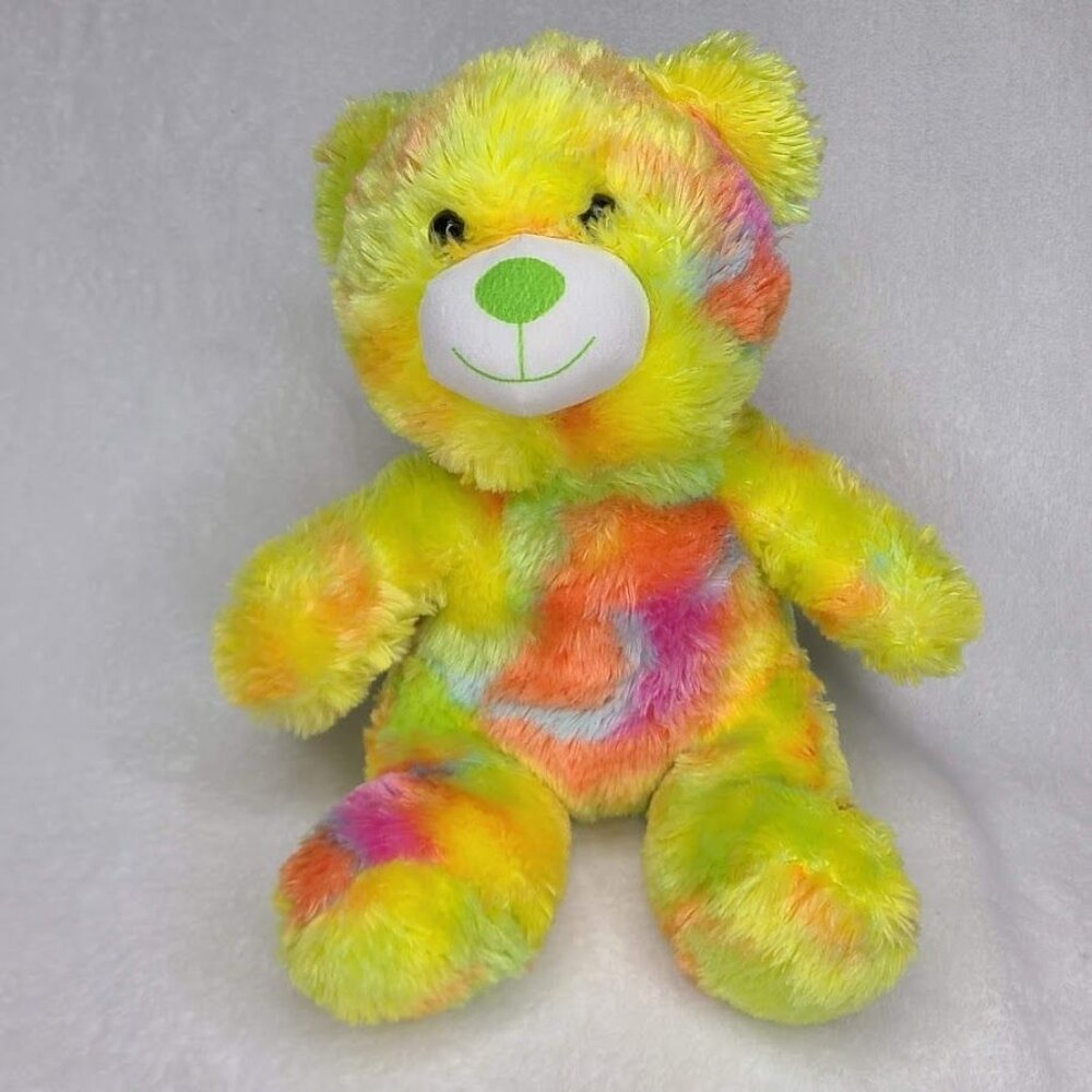 A&A Global Rainbow Bear 12" Plush Toy Stuffed Animal Sitting Yellow Tie Dye - Picture 2 of 11
